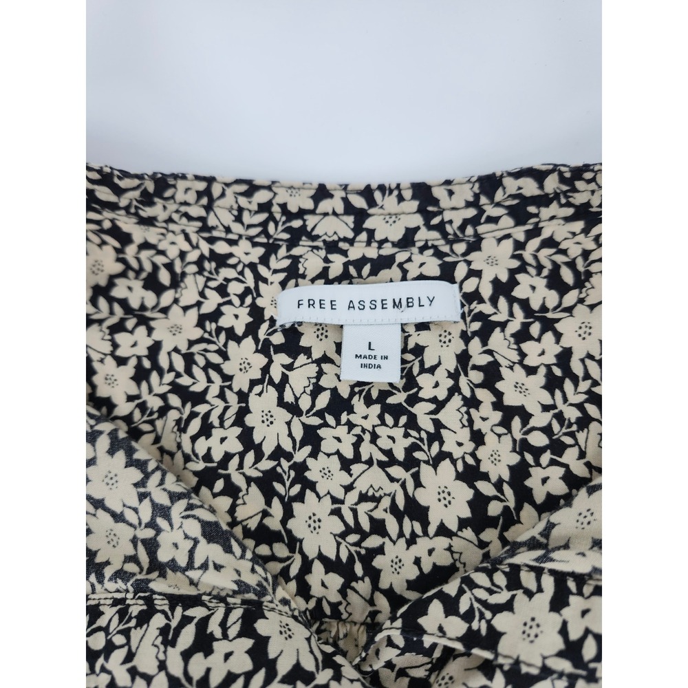 Free Assembly Womens Floral Tiered Prairie Dress Black Cream Long Sleeve Large - Picture 3 of 5